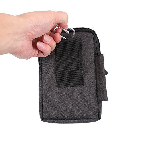 Small Cell Phone Holster with Belt Loop, Men Mobile Phone Belt Clip Pouch, Men's Bag Zippered Phone Belt Holder Phone Case with Clip Bumbag Protector Waist Pouch Wallet with Carabiner Hook Belt Loop - color: Black