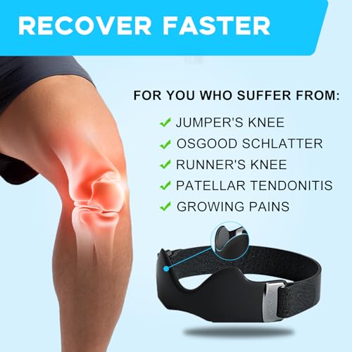Patellar Tendon Support Strap - 1 Pack Adjustable Non-Slip Patella Band Stabilizer Silicone Knee Brace for Hiking, Running, Jumpers Knee, Basketball, Squats (Black)