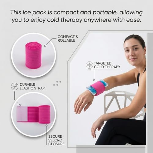 6 Pack Ice Pack Extension Straps - 35"x3" Elastic Wrap for Hot & Cold Packs - color: Pink