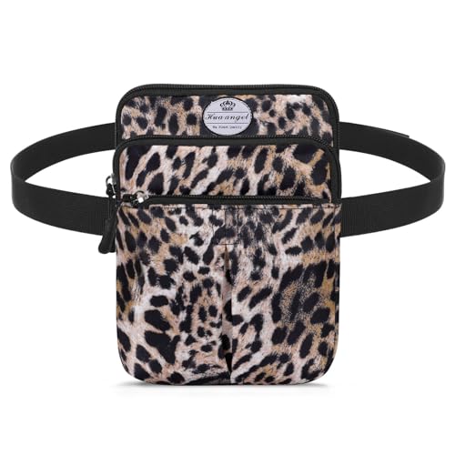 HUA ANGEL Multifunctional Fanny Pack for Men & Women Lightweight Waist Bag with 3 Zip Compartments, Cross body bag for Running Walking Sport Travel - color: Pink leopard print