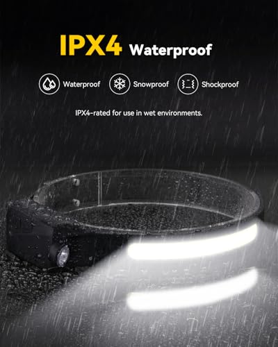 Rechargeable Headlamp with Red Light & Motion Sensor, Wide Beam for Camping