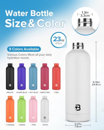 Stainless Steel Insulated Water Bottle no straw for Travel, Gym, 23oz, White - color: White, size: 23 Ounces