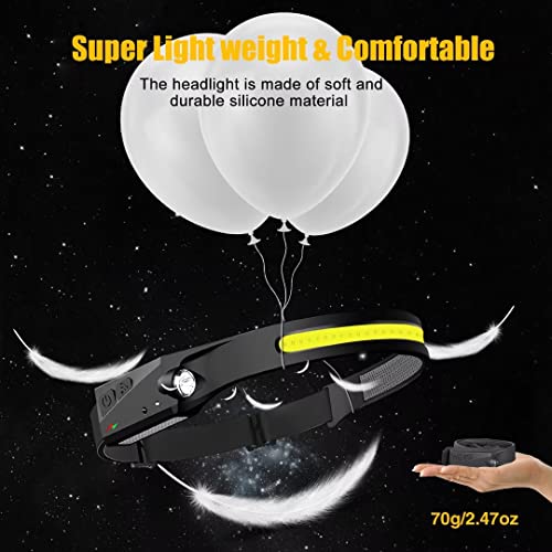 Headlamp Rechargeable, 230° Wide Beam Head Lamp LED with Motion Sensor for Adults - Camping Accessories Gear, Waterproof Head Light Flashlight for Hiking, Running, Repairing, Fishing, Cycling - size: 1 Pack
