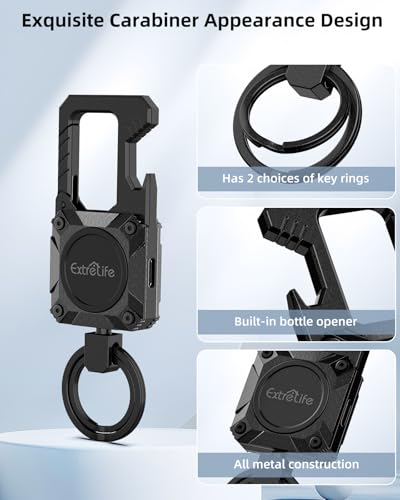 ExtreLife Keychain, Works with Apple Find My, Bottle Opener, Carabiner Car Key Chains with Gps Tracker - color: Black