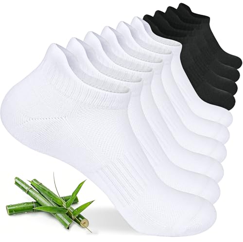 floconssy Ankle Socks for Women, Bamboo Viscose Cushioned Running Socks - color: 2 Black and 3 White, size: 9-11