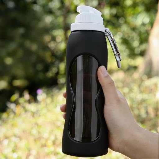 500ml TPU Collapsible Soft Flask, Folding Water Bottle for Hydration Pack Running Vest (Black) - color: Black