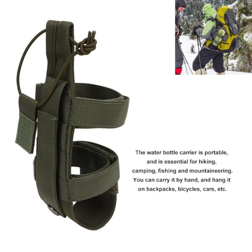 Nylon Water Bottle Holder with Adjustable Strap – Secure Anti-Falling Pouch for Hiking, Camping, Backpack Attachment, No Hands Outdoor Bottle Carrier - color: Green