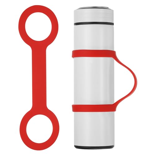 PATIKIL Water Bottle Carrier Grip, Portable Soft Silicone Non-Slip Water Handle Grip Water Bottle Holder Strap for Running - color: Red