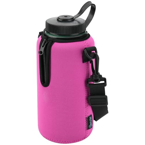 Beautyflier Neoprene Water Bottle Sleeve Insulator Cooler, Compatible with Nalgene Water Bottle 32 OZ, with Adjustable Shoulder Strap for Hydro Flask Wide Mouth 32oz, etc. (Hot Pink) - color: Hot Pink