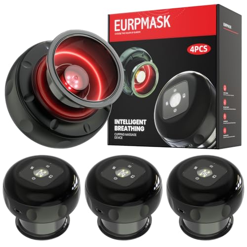 EURPMASK Choose the color of europe 4 Pack Smart Cupping Set with Red Light, Heat & Dynamic Suction, Electric Cupping Therapy Massager with One-Touch Control, Portable Muscle Relaxation Tool - size: 4 Pack