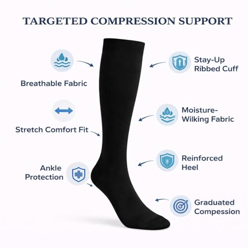 Diamond Star 6 Pairs Compression Socks for Men & Women, Knee High Socks - color: 6 Pairs Black