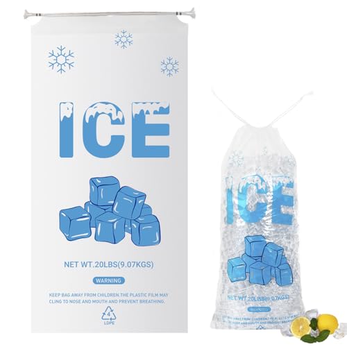 100 PACK 20 lb. Plastic Ice Bags with Cotton Draw String 14 x 28 Inch Heavy-Duty Plastic Ice Storage Bags with Draw String (2.8mil Thickness, Ice Cube pattern) - style: 14x28inch(100pack)Cotton Drawstring-Ice Cube Pattern
