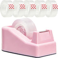 Tape Dispenser Desk,Desktop Tape Dispenser, Tape Dispenser with Weighted Non-Skid Base, Includes 6 Rolls Transparent Tape (0.71" x 1000"),Heavy Duty Tape Holder for Office, Home, School(Pink) - color: Pink
