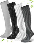 Bamboo Viscose Compression Socks|4Pairs 15-20mmHg Knee High Socks - color: Grey, size: Large-X-Large
