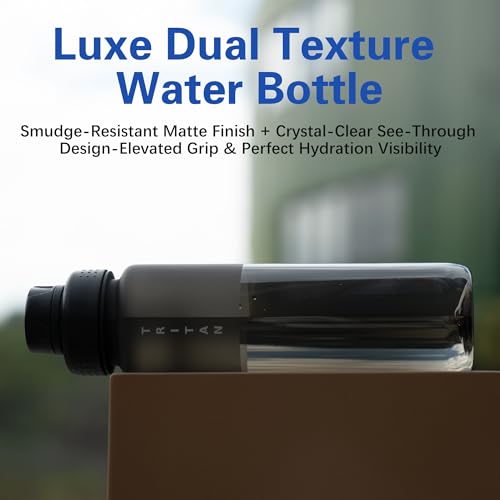 OLDLEY 32 oz Water Bottle with Handle, BPA-Free Tritan Reusable Sports Water Bottle with Leak-Proof Dust Lid, Wide Mouth, Cup Holder Friendly, Half Frosted Clear Bottle for Gym, Travel, Work,Black - color: Black
