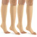 bropite Zipper Compression Socks Women & Men - 2Pairs Calf Knee High 15-20mmHg Open Toe Compression Stocking suit for Walking - color: B- Nude, size: Xx-large