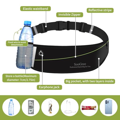 SooGree Slim Running Belt Fanny Packs for Women Men,Water Bottle Holder Hydration Fanny Pouch,Waterproof Sport Waist Pack with Reflective Strip,Runner Belt Bag for Running Cycling Camping Gym (Black) - color: Fullblack