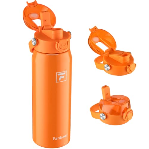 Fanhaw 24oz Stainless Steel Water Bottle with 2-in-1 Lid, Herorange - color: Herorange