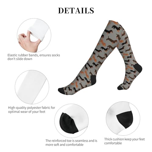 Compression Socks Knee High Support Stockings Women Men - color: Cartoon Happy Dachshund