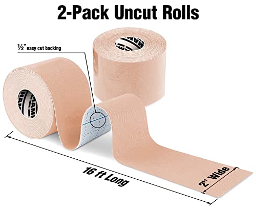 Hampton Adams Kinesiology Tape, Uncut Roll, Waterproof Muscle Support - color: Beige, size: 2in x 16ft (2 Rolls)
