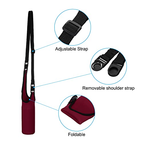 PATIKIL Water Bottle Sling Bag, Neoprene Portable Insulated Bottle Holder Carrier with Removable Adjustable Shoulder Straps - color: Wine Red