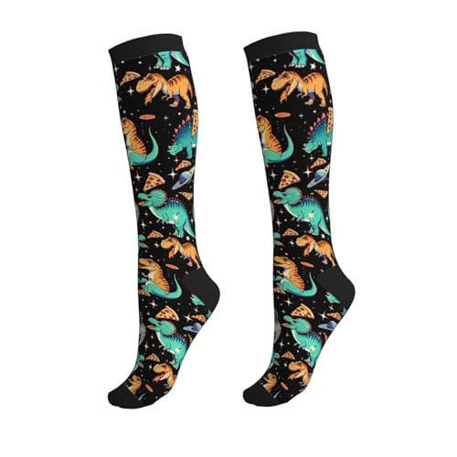 Compression Socks Circulation 15-20 Mmhg Knee High - color: Pizza Dinsaurs