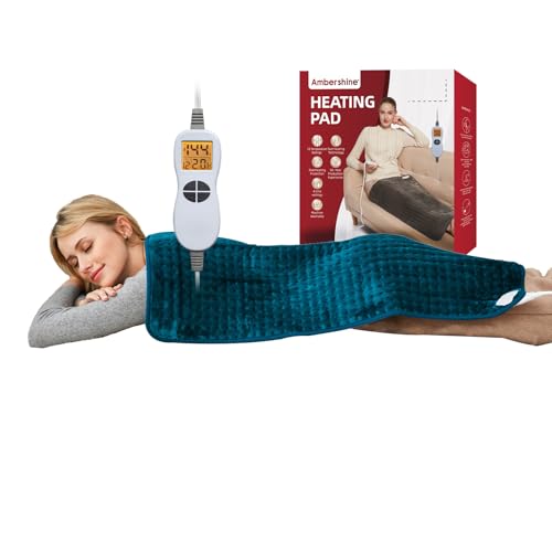 Ambershine 17''x33'' XXXL King Size Heating Pad with 12 Temperature Settings & 4 Auto-Off Countdown Timers, Pain Relief for Back/Neck/Shoulders/Abdomen/Legs(Dark Teal) - color: Dark Teal