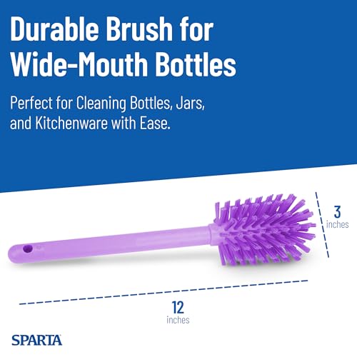 SPARTA Large Water Bottle Brush Ideal for Wide-Mouth Jars, Bottles and Tumblers, Dishwashing Tool with Handle for Home and Commercial Kitchens, Plastic, 12 Inches, Purple - color: Purple