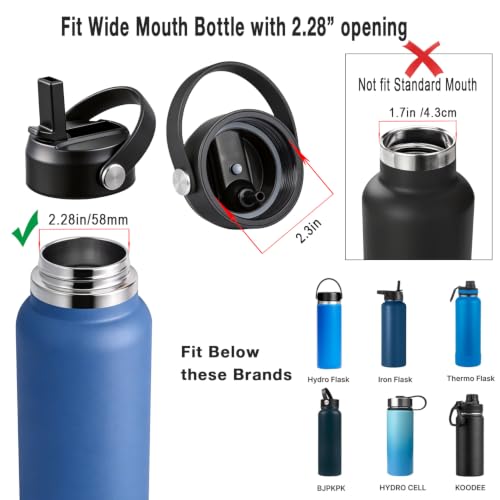 Straw Lid Replacement Fits Hydroflask Wide Mouth Wate Bottle 32/40/64oz - color: Black （2 pack)