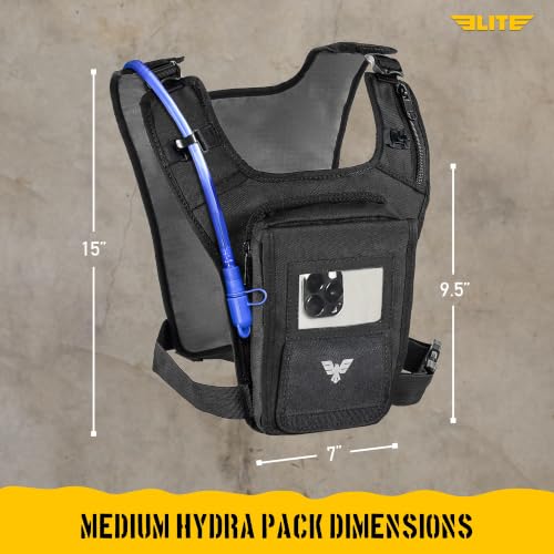 Elite Hydra Running Chest Pack w/ Phone Holder Touch Friendly, Camera Pocket for Men/Women Lightweight Hydration Vest Chest Rig w/ Water Bladder for Marathon, Cycling, ADV Camping, Skiing - size: Medium