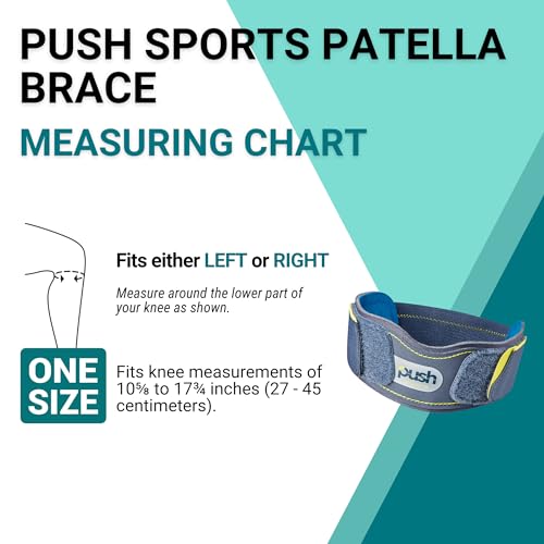 Push Sports Patella Brace for Pain Relief from Jumper's Knee and Osgood-Schlatter Disease. Non-Slip Brace Comfortably Stays in Place During Sports & Competition. (One-size)