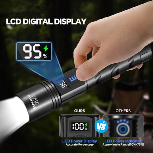 3Pack Rechargeable Flashlights 10000 High Lumens, Super Bright Flashlight with LCD Digital Display, 5Modes Adjustable LED Flashlight Tactical Flashlights High Powered, Flash Lights for Emergency - size: 4 Pack