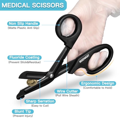 RISEMART 2 Pack Trauma Shears 7.5 Inches Stainless Steel Bandage Scissors - color: Black+black