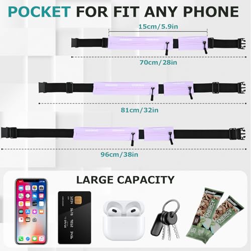 Running Belt Waist Pack, Orange, Dual Zippered Pockets, Adjustable Elastic Band with Reflective Strips (Purple) - color: Purple