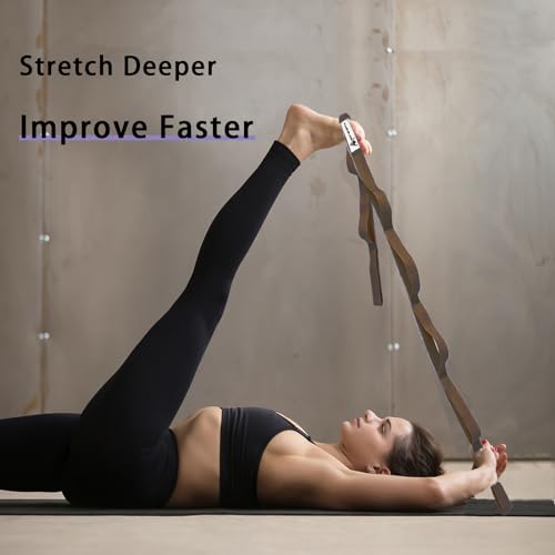 Stretching Strap Yoga Strap with Loops for Physical Therapy, Non-Elastic - color: Brown