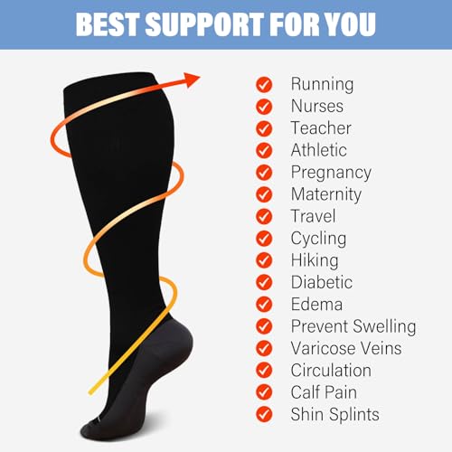 CaiDieNu Plus Size Compression Socks: Wide Calf Compression Socks for Women and Men Knee High Pregnant Nurses Running Travel
