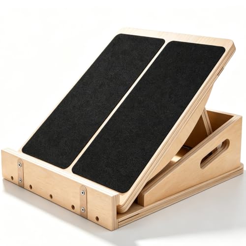 2-in-1 Balance Board for Adults, Wooden Slant Board for Exercise, Four Adjustable Incline Board for Calf Stretcher Knees Leg Ankle Heel Feet