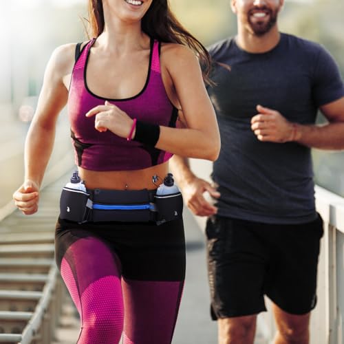 DONGKER Running Waist Bag,Waterproof Waist Pack with 2 Water Bottle Holder & Adjustable Strap & Headphone Hole for Hiking Running Walking Jogging Camping