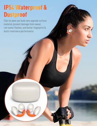 Wireless Open Ear Earbuds Sports Clip-On Headphones with Night Flash Lights - color: White