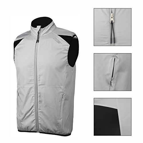 bpbtti Men's Cycling Running Vest Sleeveless Windbreakers With Two side Pockets(2.0) - Windproof, Breathable and Reflective - color: Grey, size: Medium