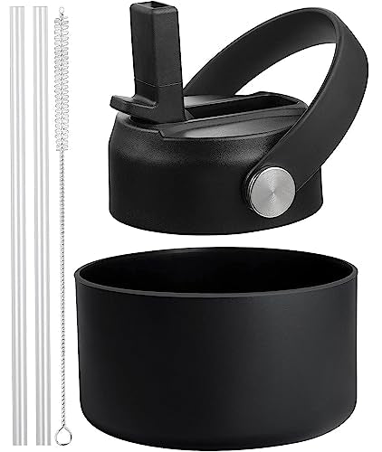 RRegeny Straw Lid and Boot for Hydro Flask Wide Mouth 32 40 oz, Lid with Straws and Silicone Boot for HydroFlask, Replacement Sports Flex Cap with Boot - color: Black Protective case