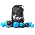 Posture Magic Massage Ball Set for Myofascial Trigger Point Release & Deep Tissue Massage - Set of 6 - Large Foam/Small Foam/Lacrosse/Peanut/Spiky/Hand Exercise Ball (Blue) - color: Blue