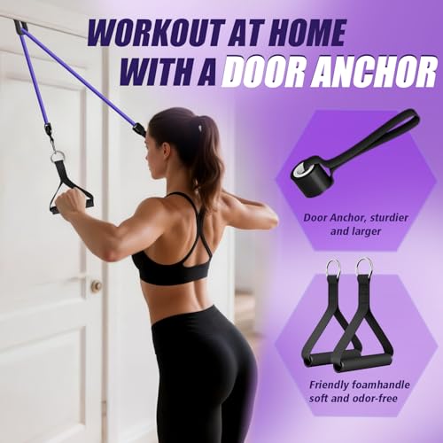 WHATAFIT Resistance Bands with Handles, 150 lb Exercise Bands Set - color: Pink Purple 16PCS