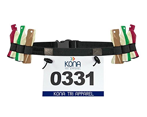 KONA Triathlon/Running Race Number Belt - Holds Race Bib and 6 Gel Packs