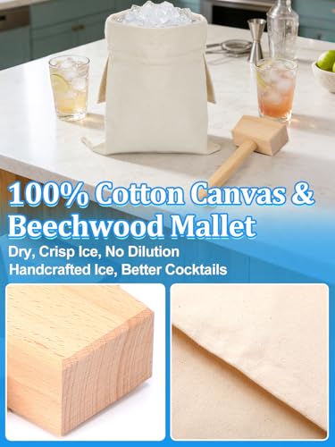 1 Set 16.5×8.7" Enlarged Canvas Lewis Bags with Wood Mallet, Ice Crusher