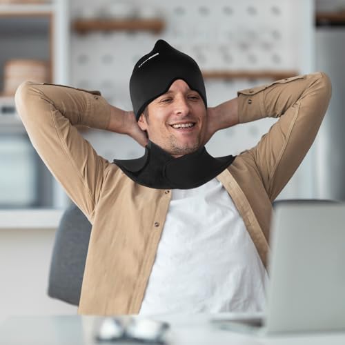 ComfiTECH Migraine Relief Cap, Head Neck Ice Pack Wrap Gel Set, Black, L - size: Large, style: Black