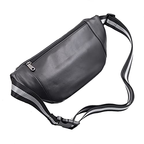 Big fanny pack Black Genuine Leather waist bag Hip Purse Adjustable Belt strap Casual Pouch Outdoor Day bag (Big Black) - color: Big Black