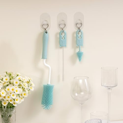 Silicone Bottle Cleaner Brush,13.4in Long Handle Water Cup Bottles Cleaner - style: Spining, Blue