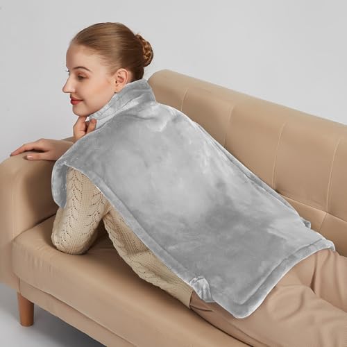 26" x 35" Flannel Neck&Shoulder&Back Heating Pad with 12 Temperature Settings&Countdown Timer, Pain Relief for Back/Neck/Shoulders/Menstrual Pain(Light Grey) - color: 03-light Grey