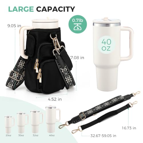 Water Bottle Carrier with Strap, Water Bottle Holder for Daily Use - color: Black